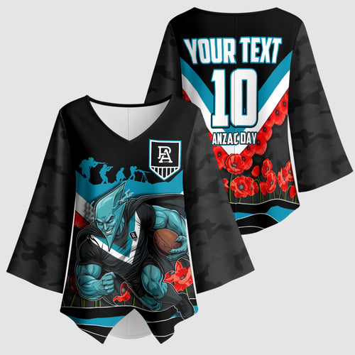 Personalised Port Adelaide Power ANZAC Kimono Sleeve Blouse Military Remembrance Australian Football Mascot Camouflage