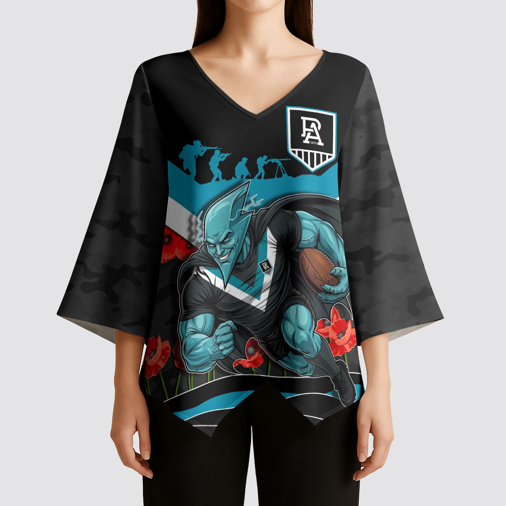 Personalised Port Adelaide Power ANZAC Kimono Sleeve Blouse Military Remembrance Australian Football Mascot Camouflage