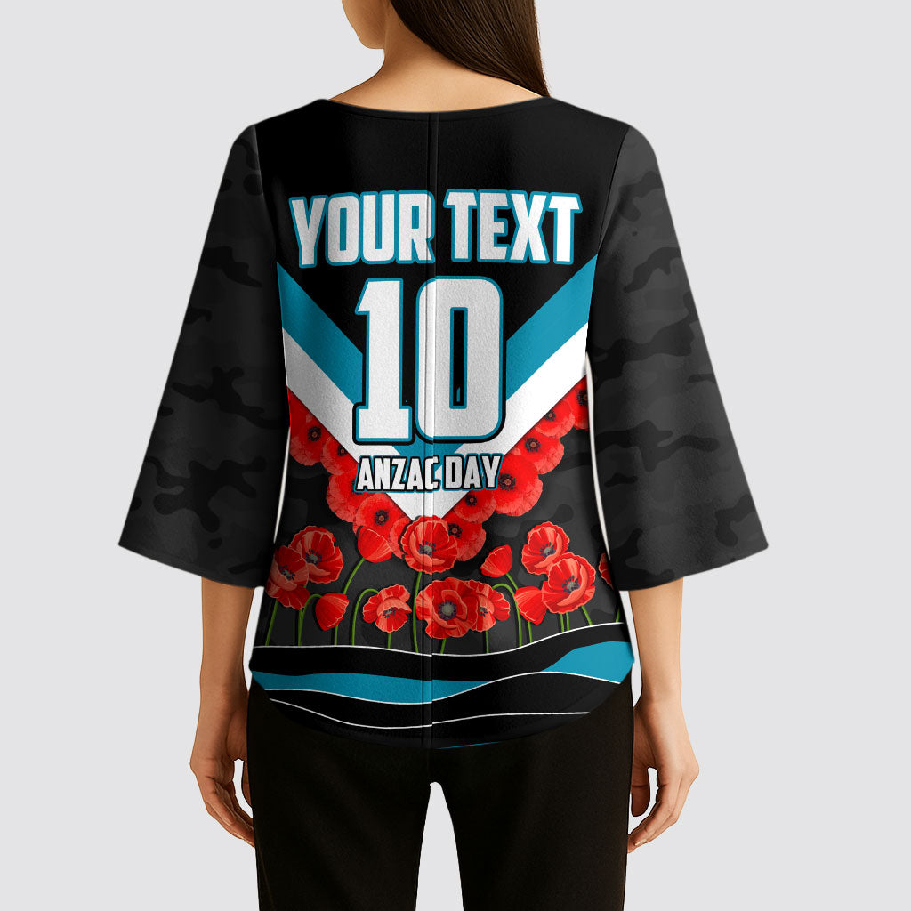 Personalised Port Adelaide Power ANZAC Kimono Sleeve Blouse Military Remembrance Australian Football Mascot Camouflage