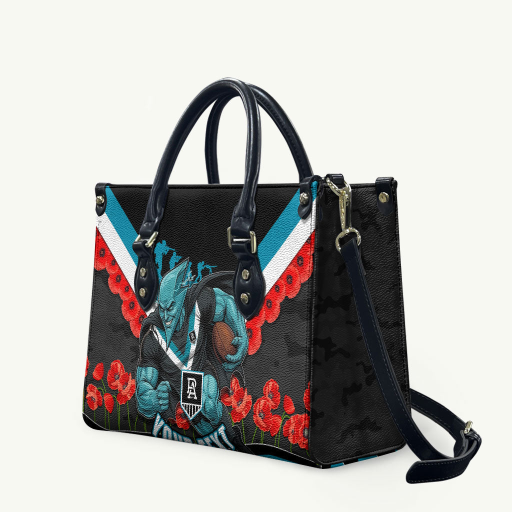 Personalised Port Adelaide Power ANZAC Leather Bag Military Remembrance Australian Football Mascot Camouflage