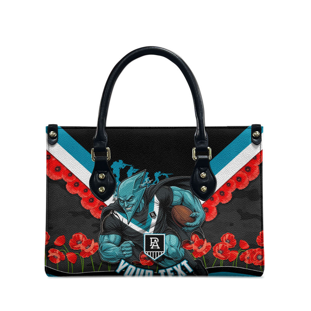 Personalised Port Adelaide Power ANZAC Leather Bag Military Remembrance Australian Football Mascot Camouflage