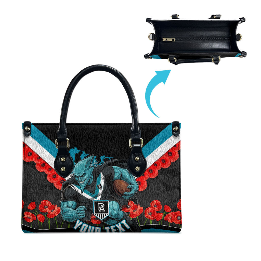 Personalised Port Adelaide Power ANZAC Leather Bag Military Remembrance Australian Football Mascot Camouflage