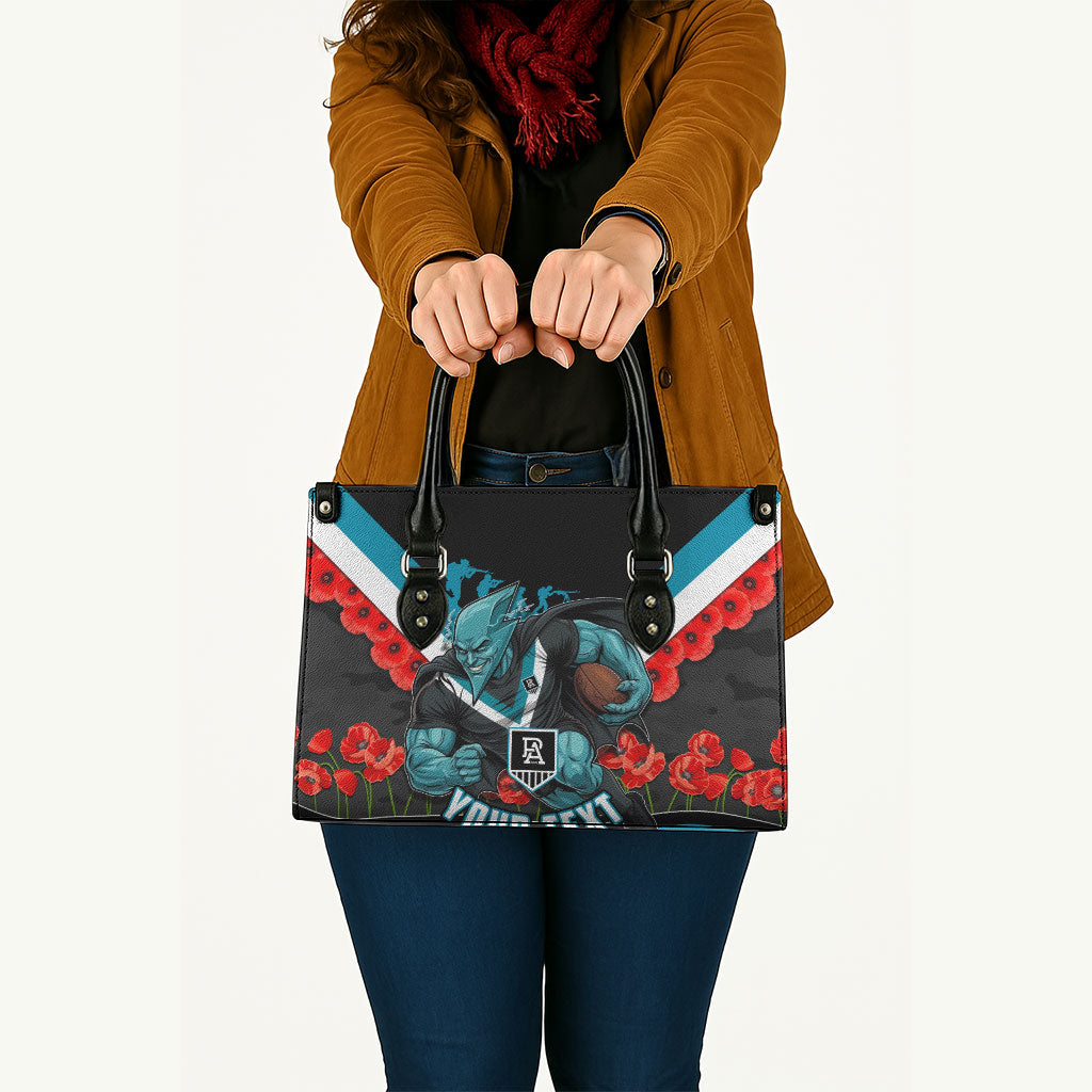 Personalised Port Adelaide Power ANZAC Leather Bag Military Remembrance Australian Football Mascot Camouflage