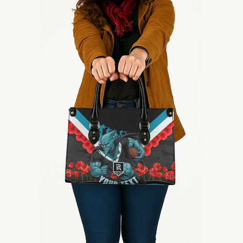 Personalised Port Adelaide Power ANZAC Leather Bag Military Remembrance Australian Football Mascot Camouflage