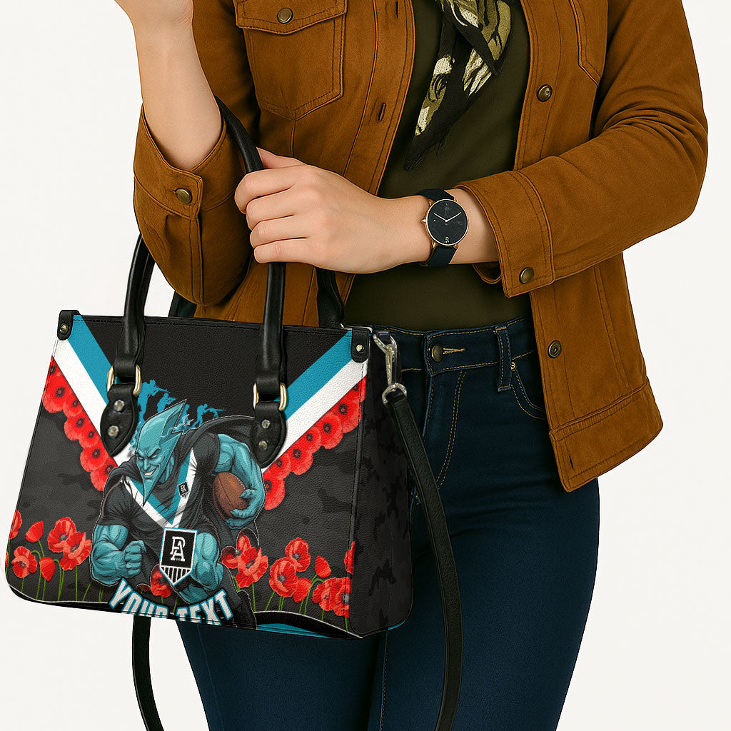 Personalised Port Adelaide Power ANZAC Leather Bag Military Remembrance Australian Football Mascot Camouflage