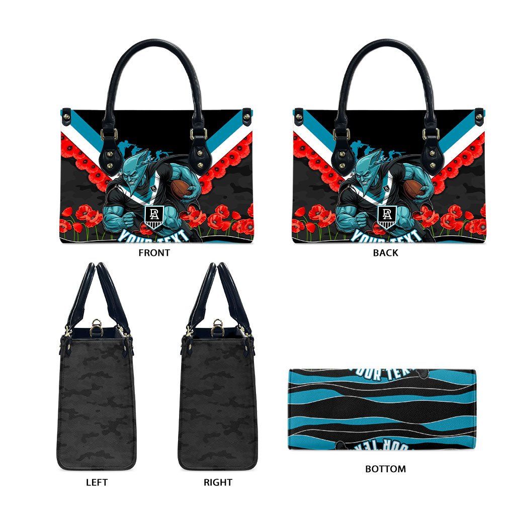 Personalised Port Adelaide Power ANZAC Leather Bag Military Remembrance Australian Football Mascot Camouflage