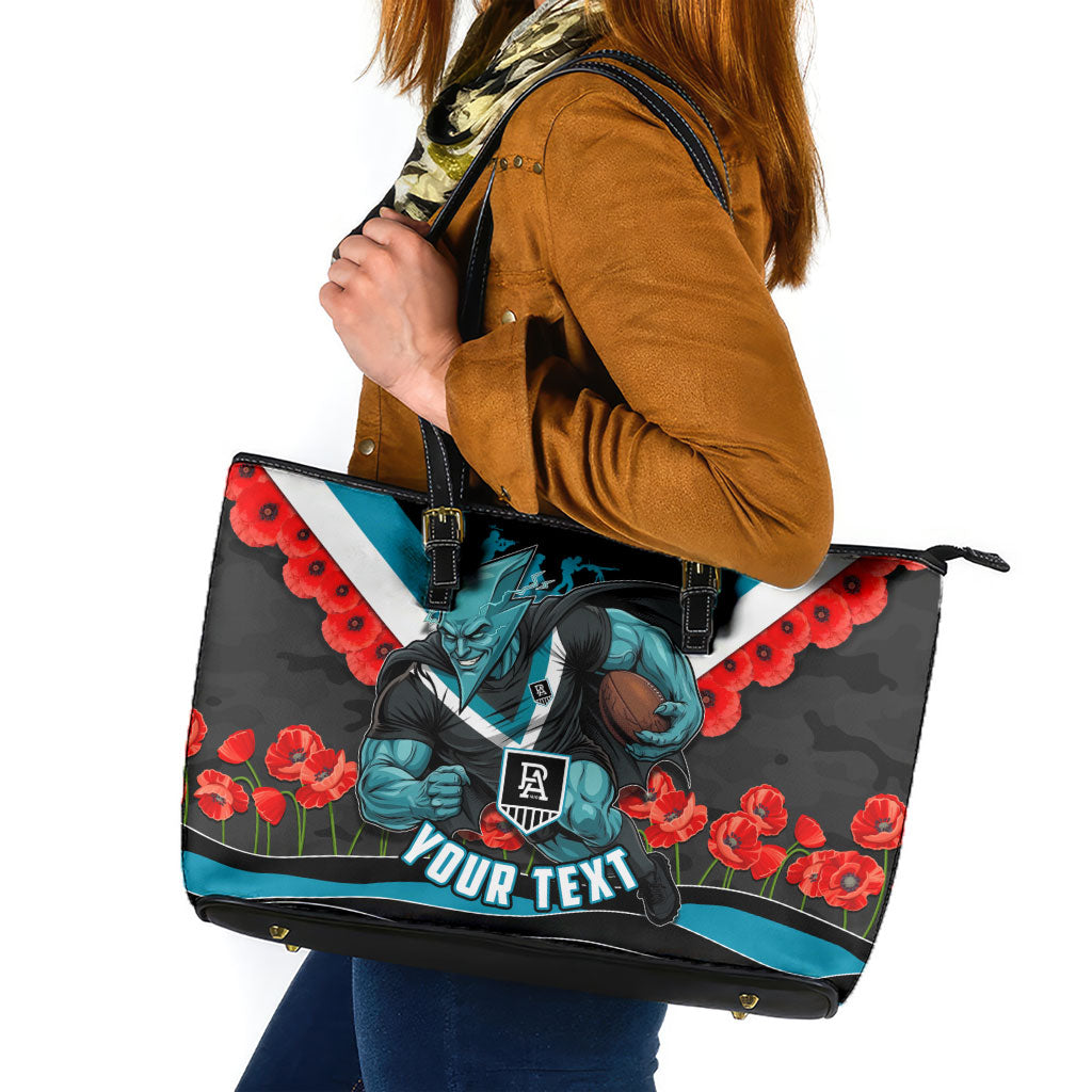 Personalised Port Adelaide Power ANZAC Leather Tote Bag Military Remembrance Australian Football Mascot Camouflage
