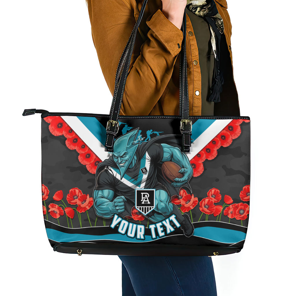 Personalised Port Adelaide Power ANZAC Leather Tote Bag Military Remembrance Australian Football Mascot Camouflage