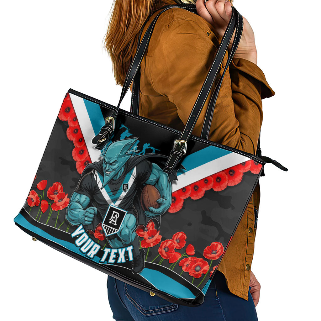 Personalised Port Adelaide Power ANZAC Leather Tote Bag Military Remembrance Australian Football Mascot Camouflage