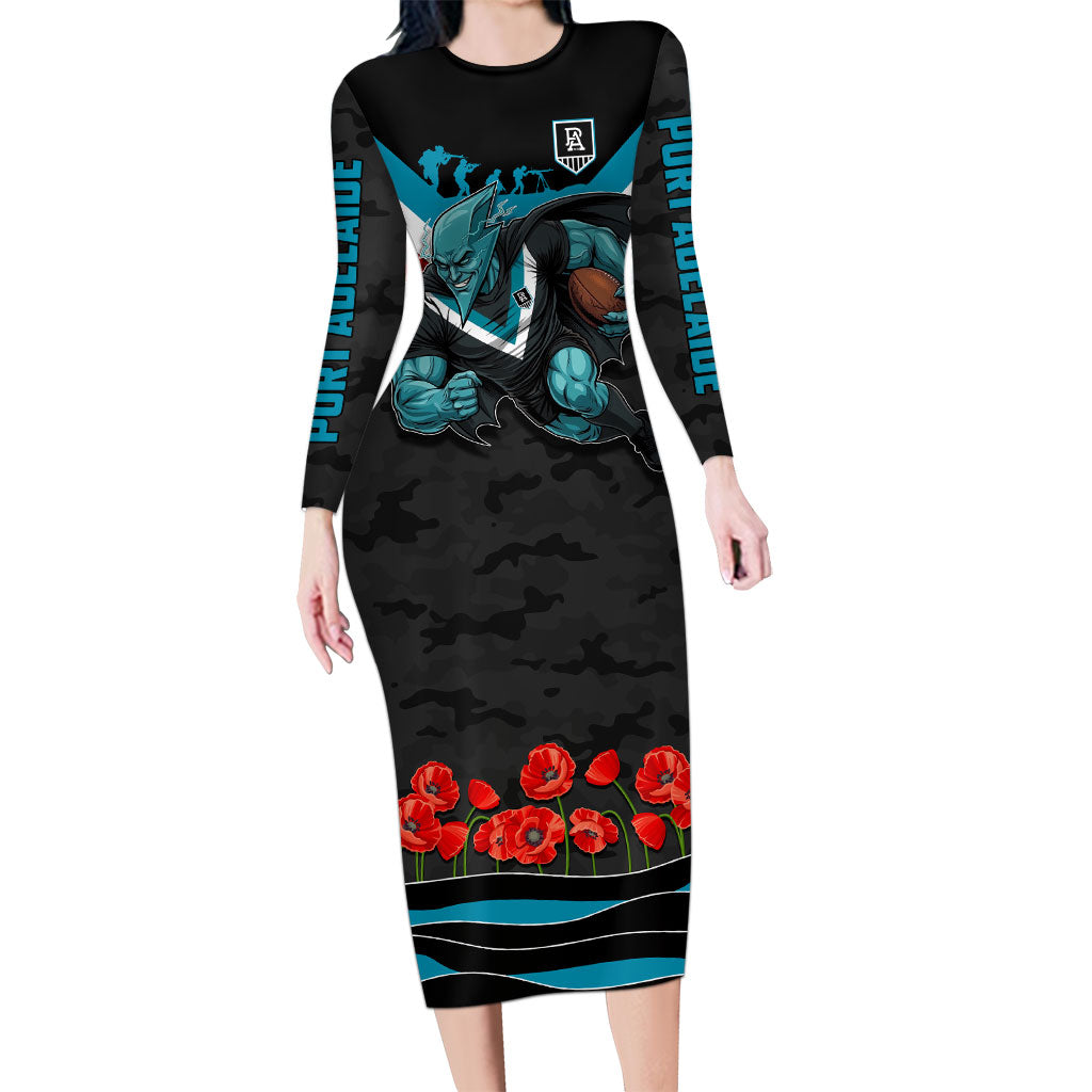 Personalised Port Adelaide Power ANZAC Long Sleeve Bodycon Dress Military Remembrance Australian Football Mascot Camouflage