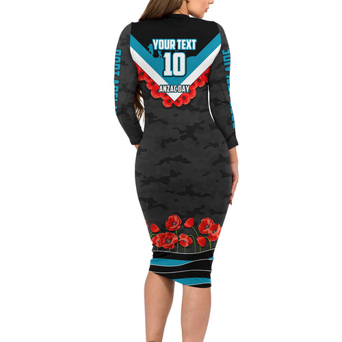 Personalised Port Adelaide Power ANZAC Long Sleeve Bodycon Dress Military Remembrance Australian Football Mascot Camouflage