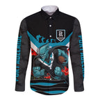 Personalised Port Adelaide Power ANZAC Long Sleeve Button Shirt Military Remembrance Australian Football Mascot Camouflage