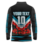 Personalised Port Adelaide Power ANZAC Long Sleeve Polo Shirt Military Remembrance Australian Football Mascot Camouflage