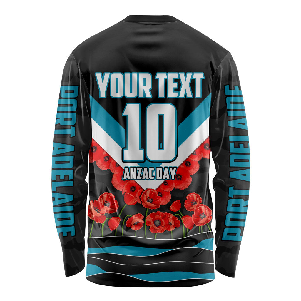 Personalised Port Adelaide Power ANZAC Long Sleeve Shirt Military Remembrance Australian Football Mascot Camouflage