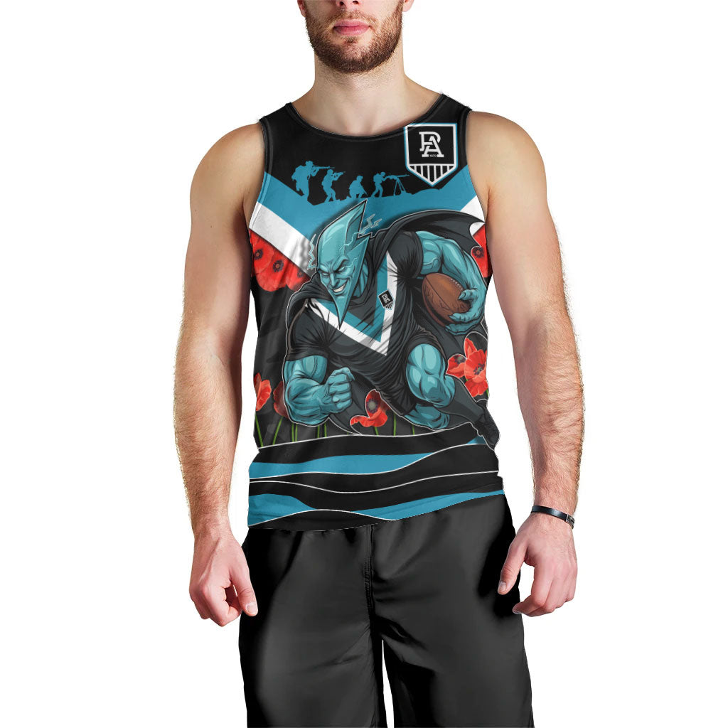 Personalised Port Adelaide Power ANZAC Men Tank Top Military Remembrance Australian Football Mascot Camouflage