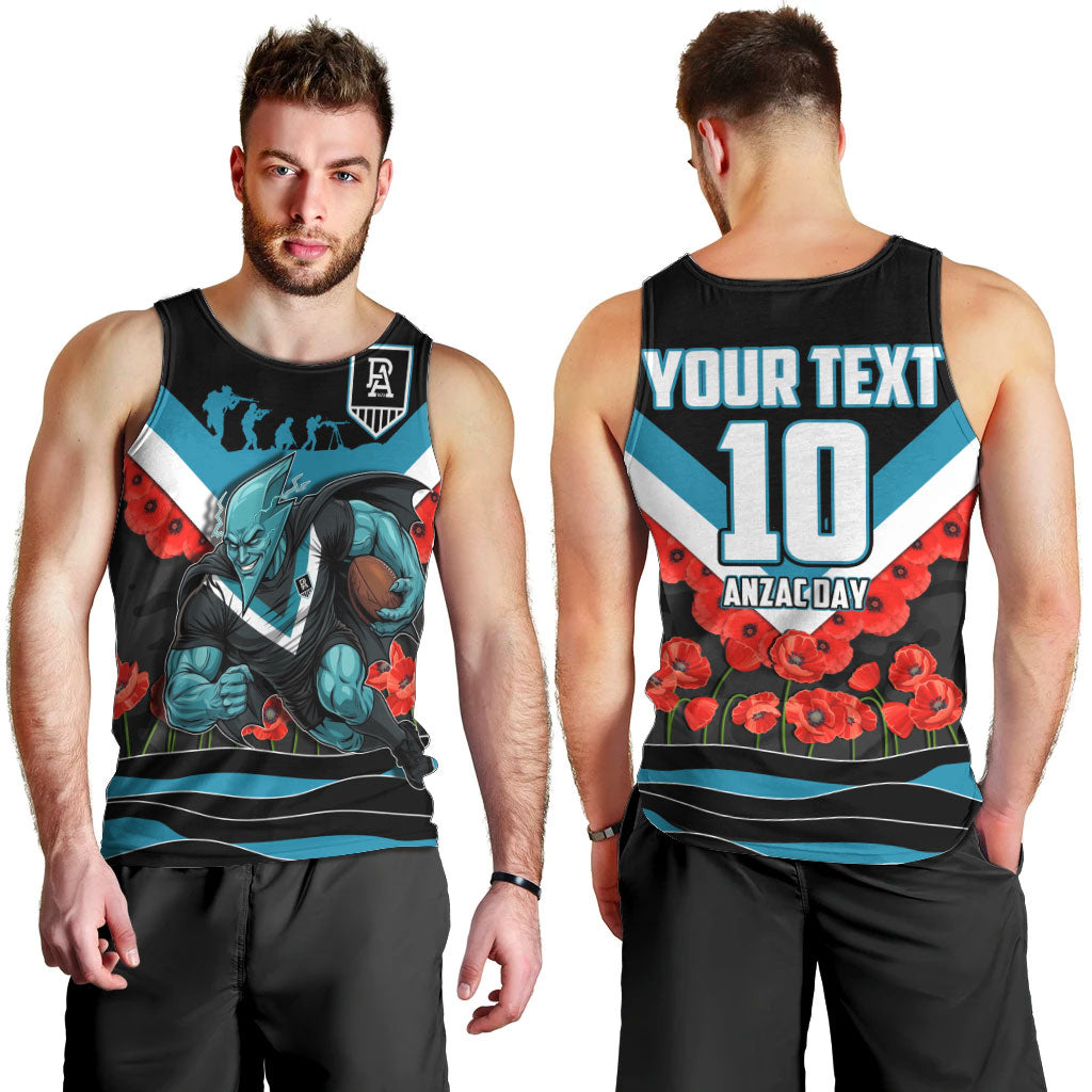 Personalised Port Adelaide Power ANZAC Men Tank Top Military Remembrance Australian Football Mascot Camouflage