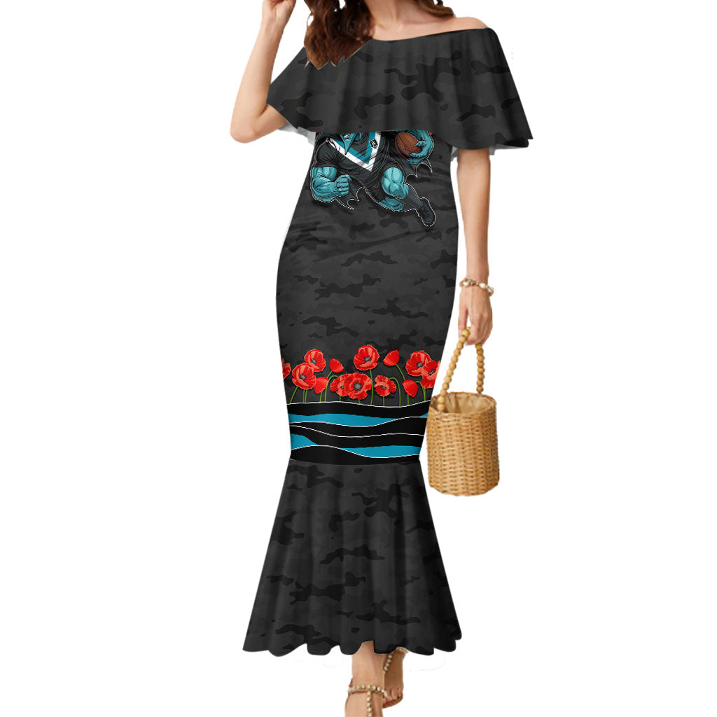 Personalised Port Adelaide Power ANZAC Mermaid Dress Military Remembrance Australian Football Mascot Camouflage