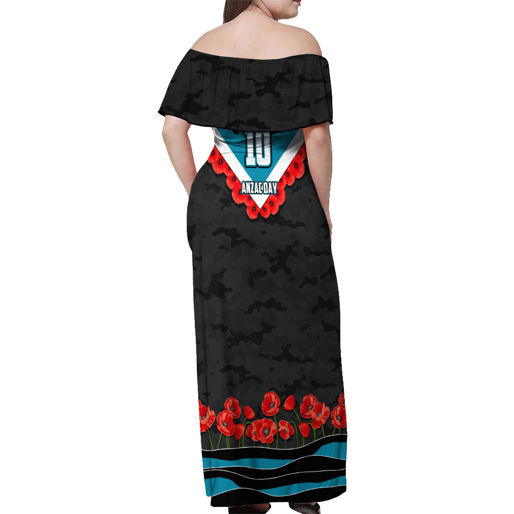 Personalised Port Adelaide Power ANZAC Off Shoulder Maxi Dress Military Remembrance Australian Football Mascot Camouflage