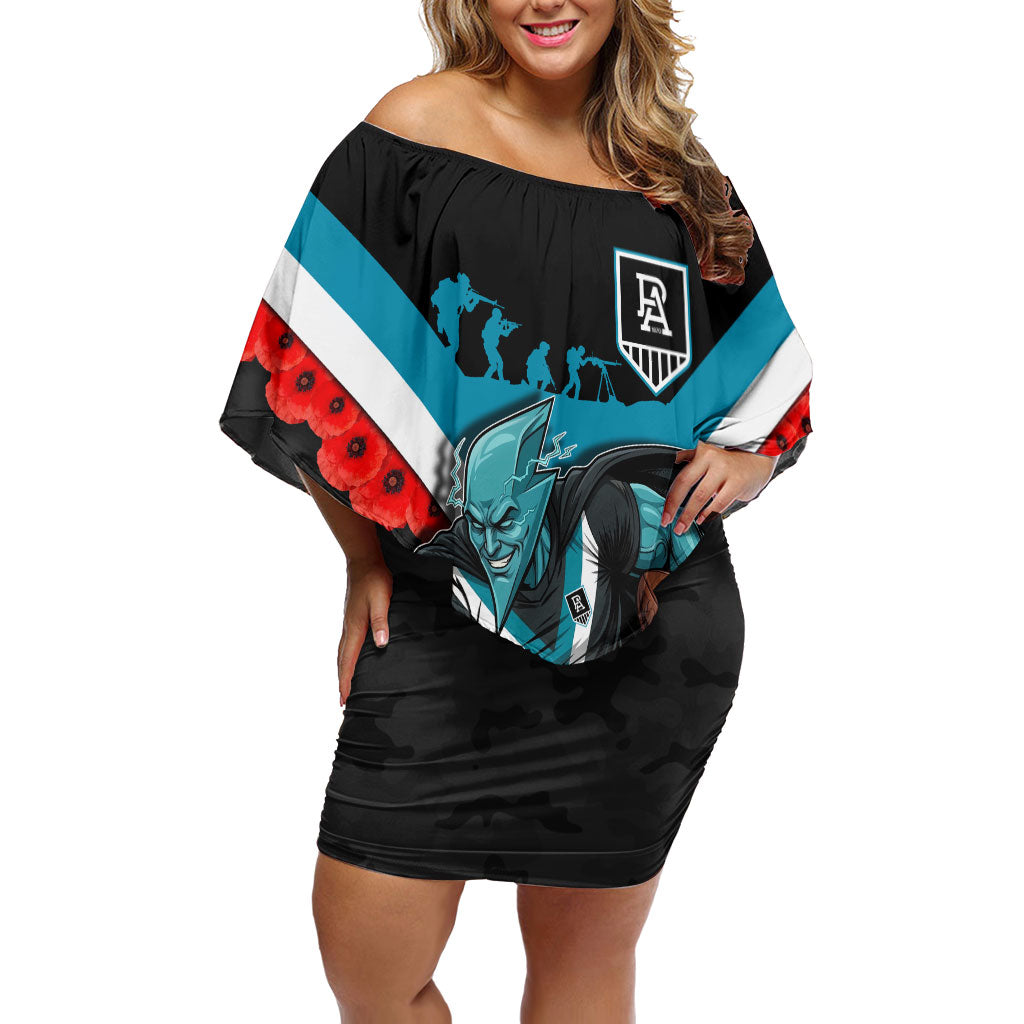 Personalised Port Adelaide Power ANZAC Off Shoulder Short Dress Military Remembrance Australian Football Mascot Camouflage