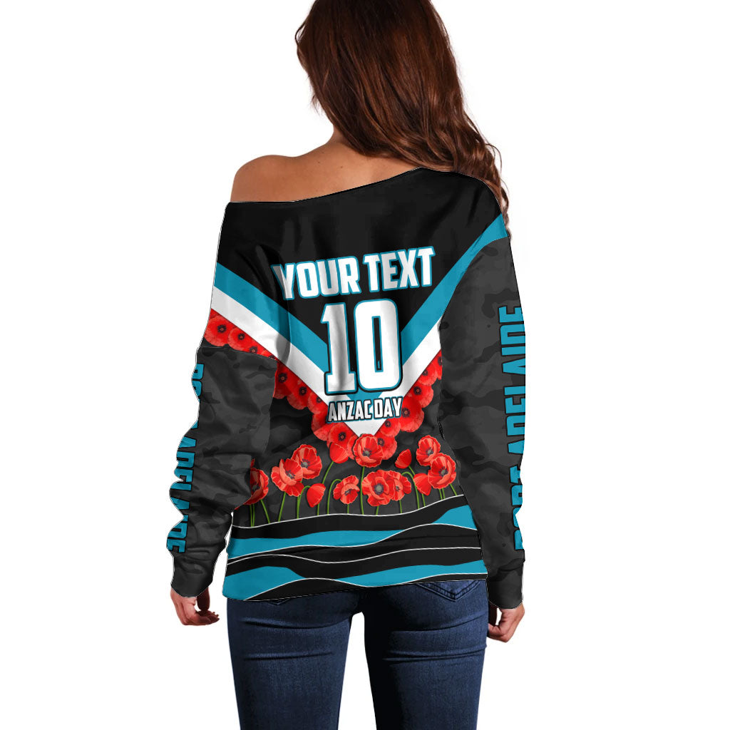 Personalised Port Adelaide Power ANZAC Off Shoulder Sweater Military Remembrance Australian Football Mascot Camouflage
