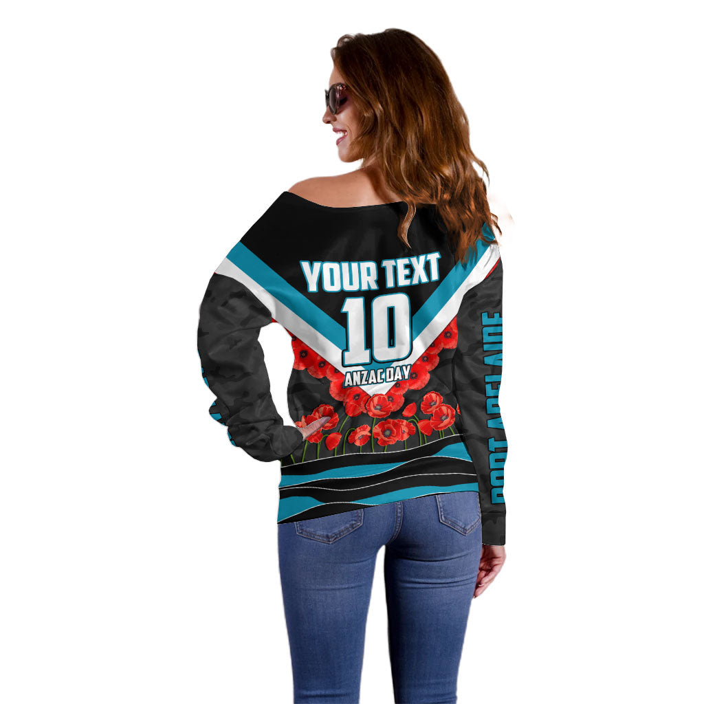 Personalised Port Adelaide Power ANZAC Off Shoulder Sweater Military Remembrance Australian Football Mascot Camouflage