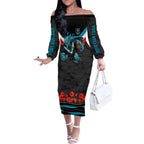 Personalised Port Adelaide Power ANZAC Off The Shoulder Long Sleeve Dress Military Remembrance Australian Football Mascot Camouflage