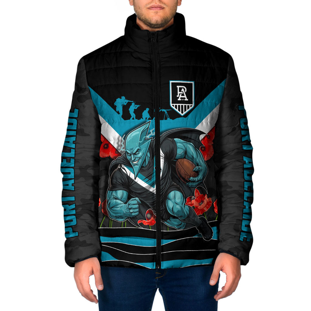 Personalised Port Adelaide Power ANZAC Padded Jacket Military Remembrance Australian Football Mascot Camouflage