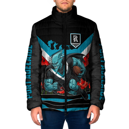 Personalised Port Adelaide Power ANZAC Padded Jacket Military Remembrance Australian Football Mascot Camouflage