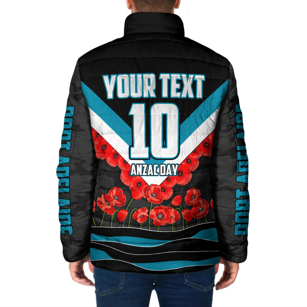 Personalised Port Adelaide Power ANZAC Padded Jacket Military Remembrance Australian Football Mascot Camouflage