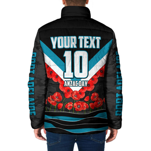 Personalised Port Adelaide Power ANZAC Padded Jacket Military Remembrance Australian Football Mascot Camouflage