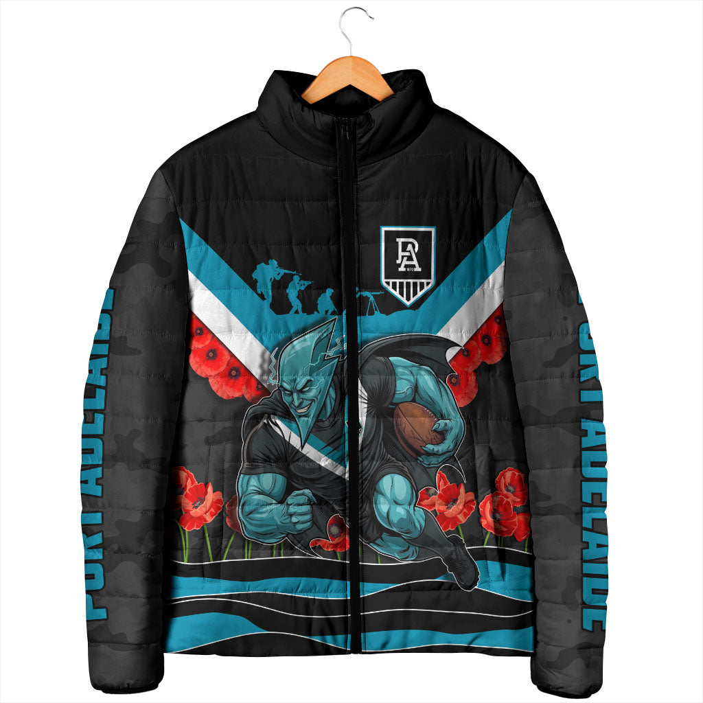 Personalised Port Adelaide Power ANZAC Padded Jacket Military Remembrance Australian Football Mascot Camouflage