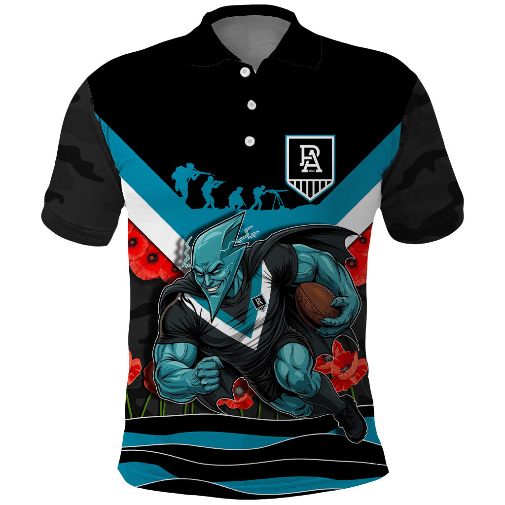 Personalised Port Adelaide Power ANZAC Polo Shirt Military Remembrance Australian Football Mascot Camouflage