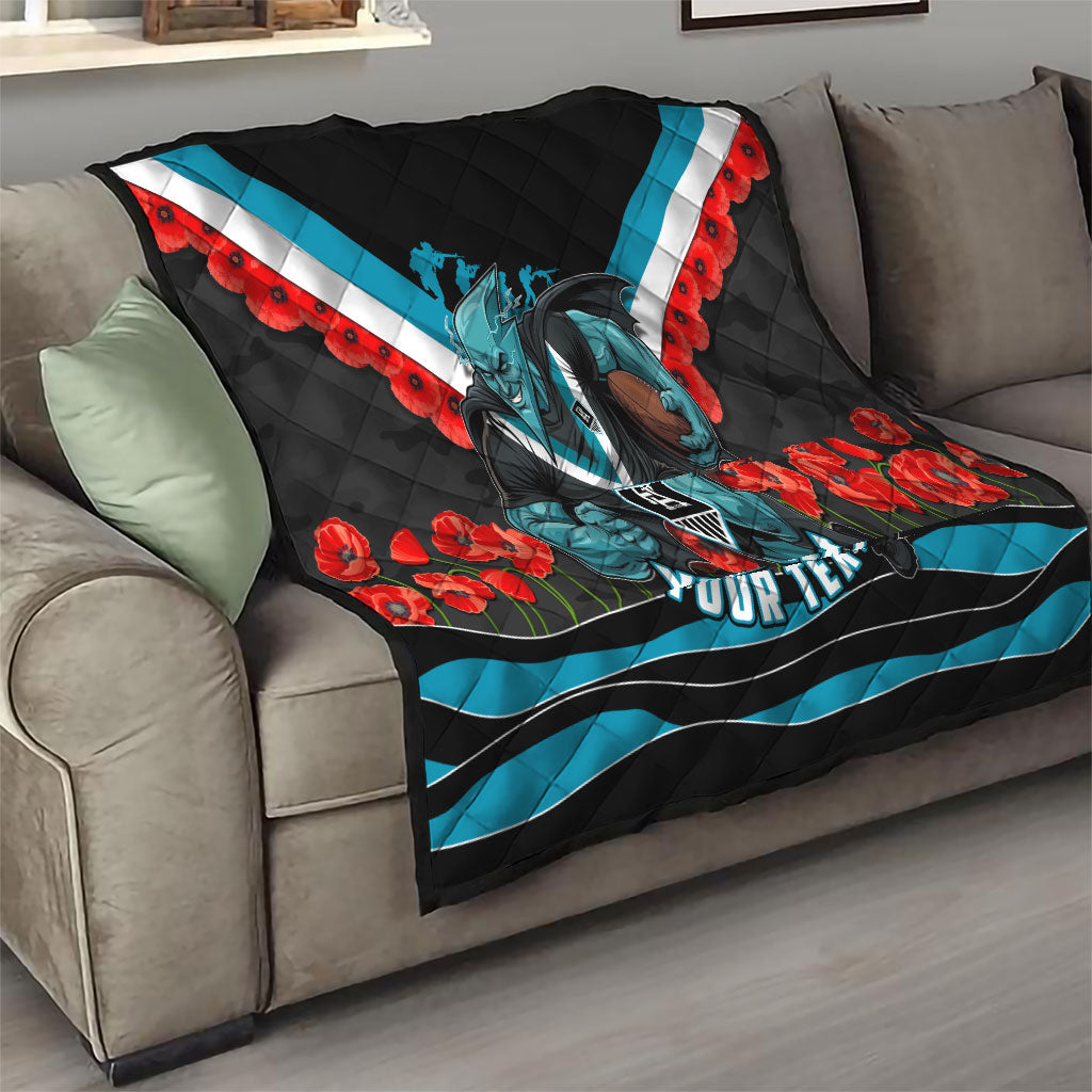Personalised Port Adelaide Power ANZAC Quilt Military Remembrance Australian Football Mascot Camouflage