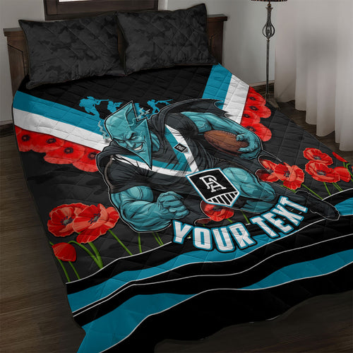 Personalised Port Adelaide Power ANZAC Quilt Bed Set Military Remembrance Australian Football Mascot Camouflage
