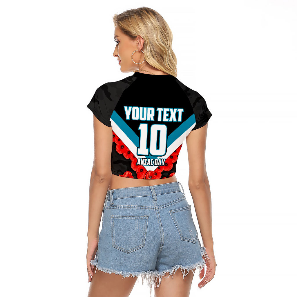 Personalised Port Adelaide Power ANZAC Raglan Cropped T Shirt Military Remembrance Australian Football Mascot Camouflage