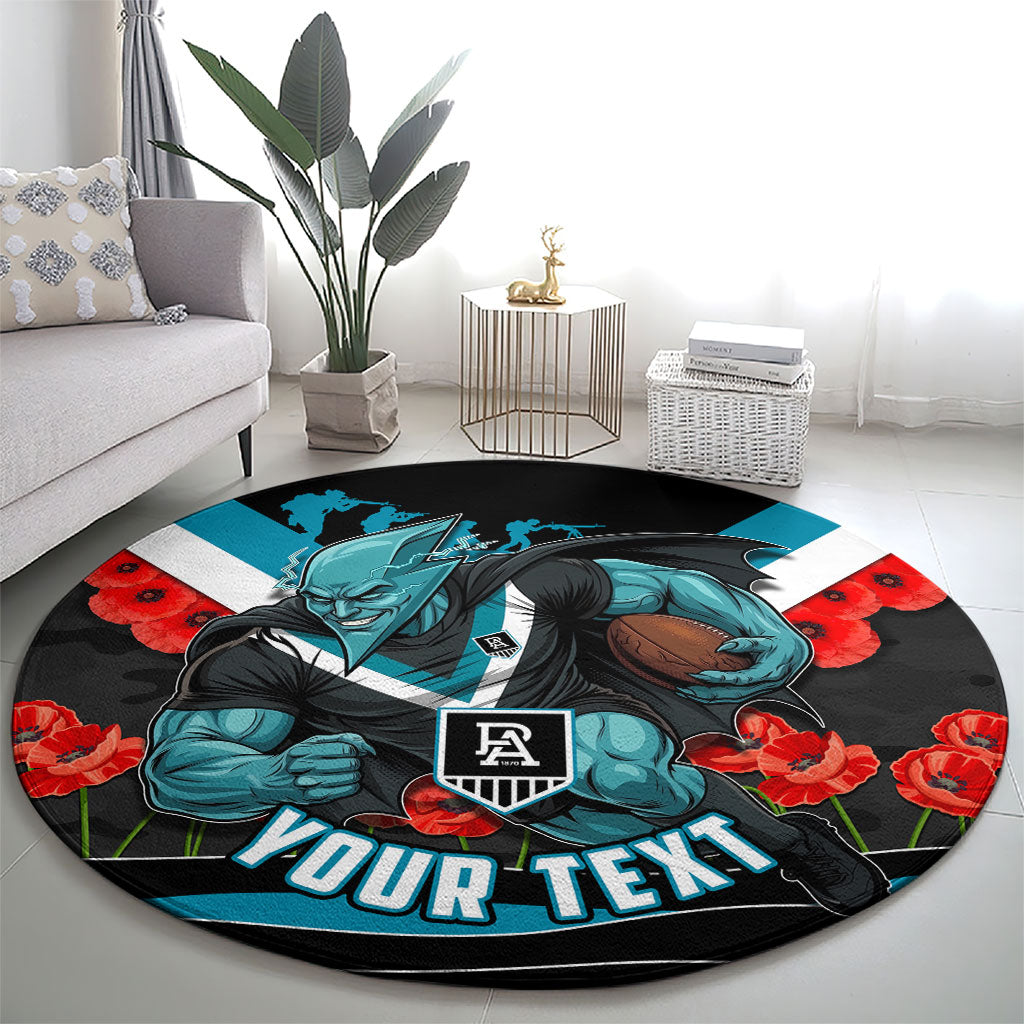 Personalised Port Adelaide Power ANZAC Round Carpet Military Remembrance Australian Football Mascot Camouflage