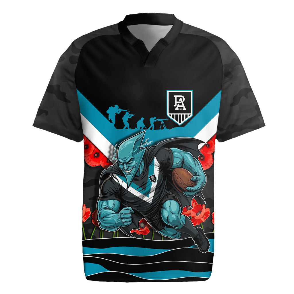 Personalised Port Adelaide Power ANZAC Rugby Jersey Military Remembrance Australian Football Mascot Camouflage