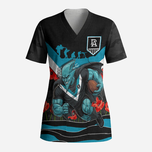 Personalised Port Adelaide Power ANZAC Scrub Top Military Remembrance Australian Football Mascot Camouflage