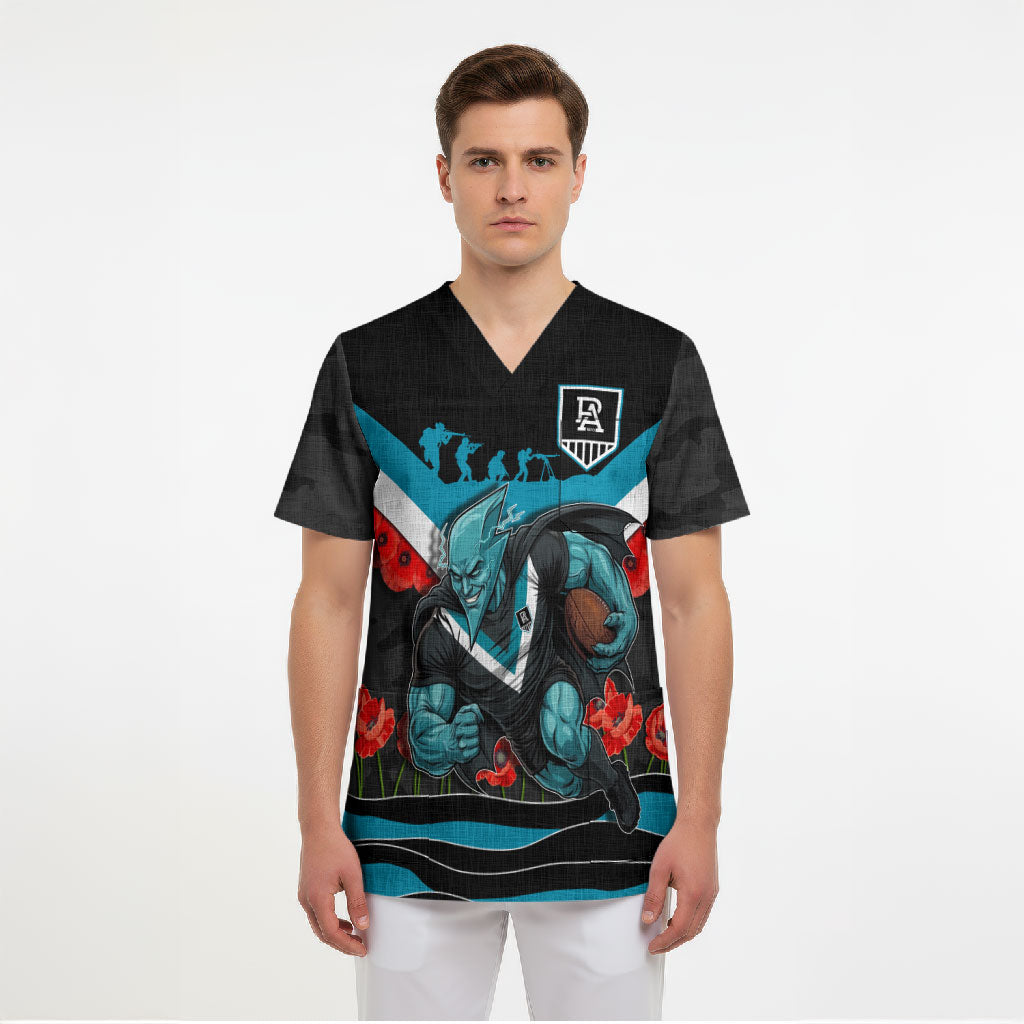 Personalised Port Adelaide Power ANZAC Scrub Top Military Remembrance Australian Football Mascot Camouflage