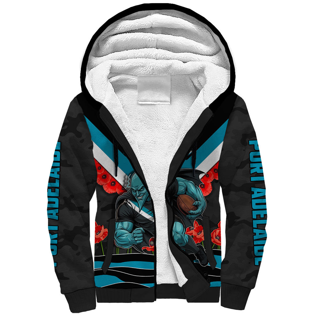 Personalised Port Adelaide Power ANZAC Sherpa Hoodie Military Remembrance Australian Football Mascot Camouflage