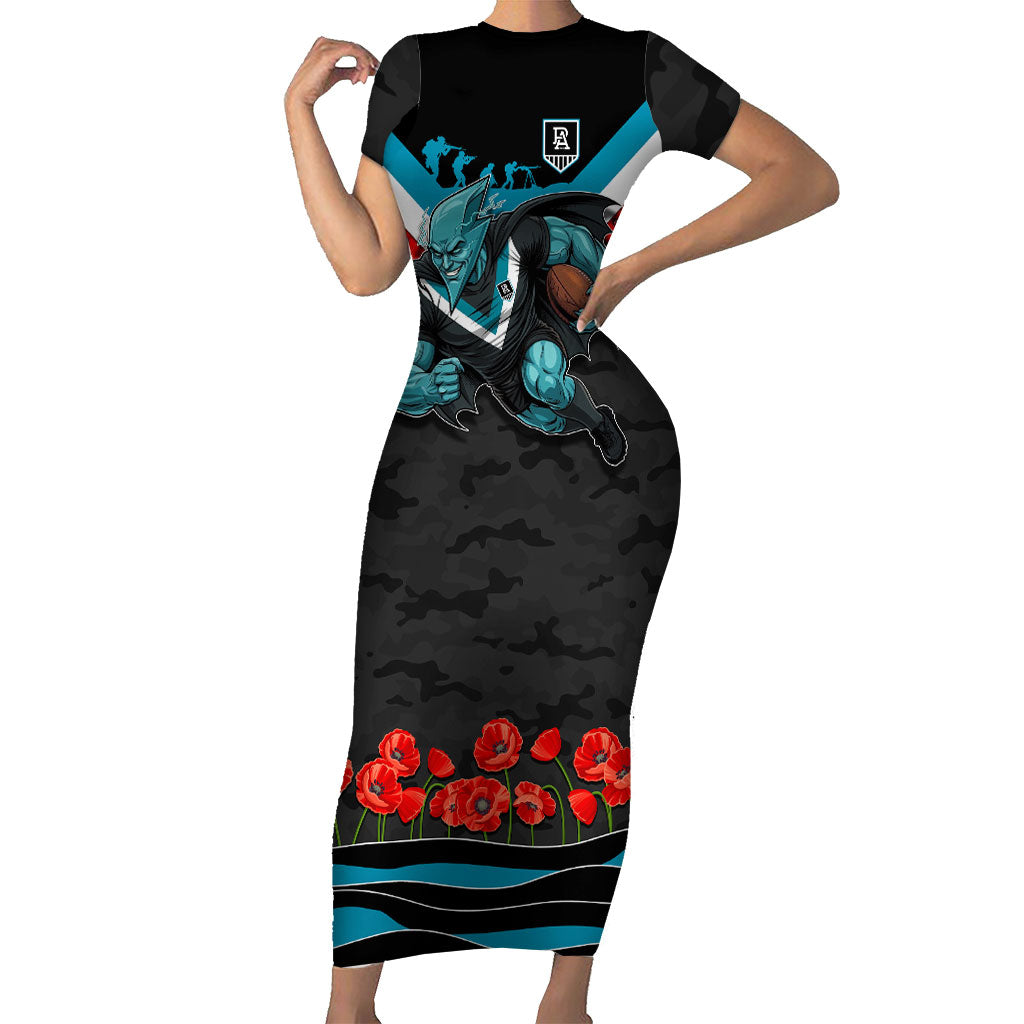 Personalised Port Adelaide Power ANZAC Short Sleeve Bodycon Dress Military Remembrance Australian Football Mascot Camouflage