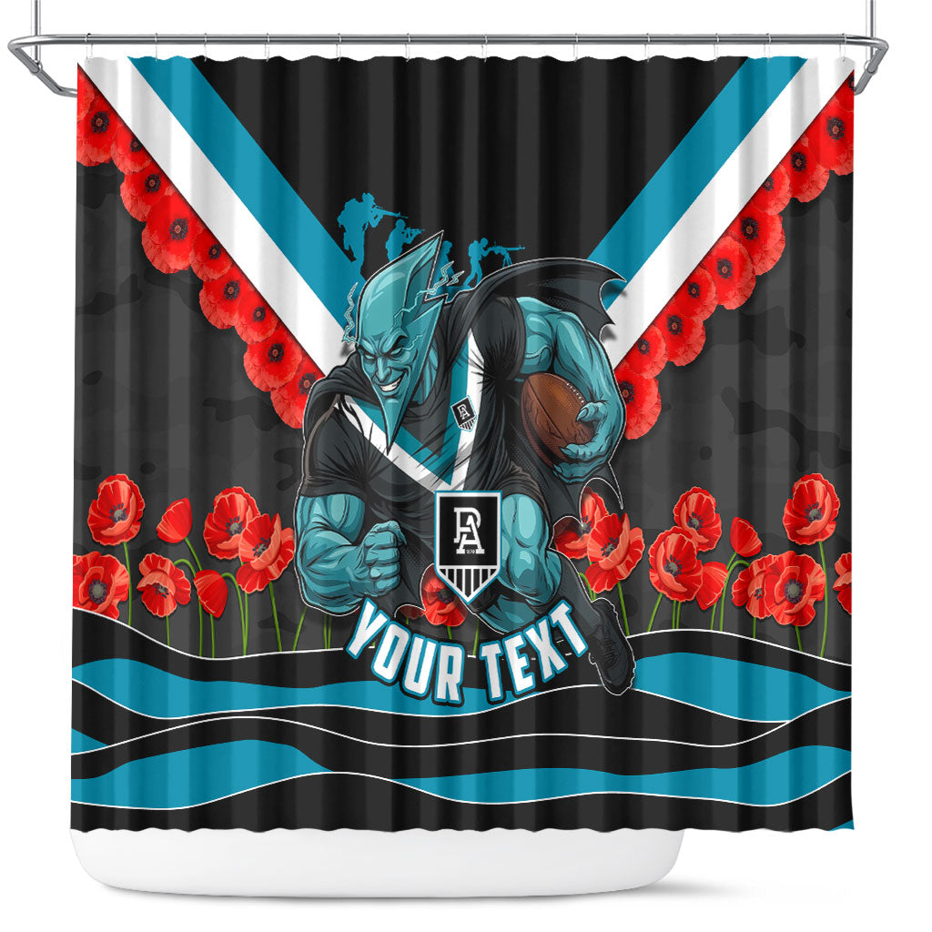 Personalised Port Adelaide Power ANZAC Shower Curtain Military Remembrance Australian Football Mascot Camouflage
