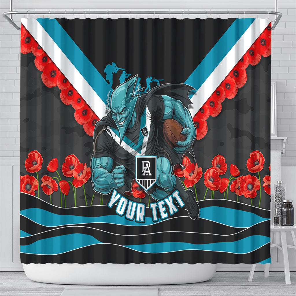 Personalised Port Adelaide Power ANZAC Shower Curtain Military Remembrance Australian Football Mascot Camouflage