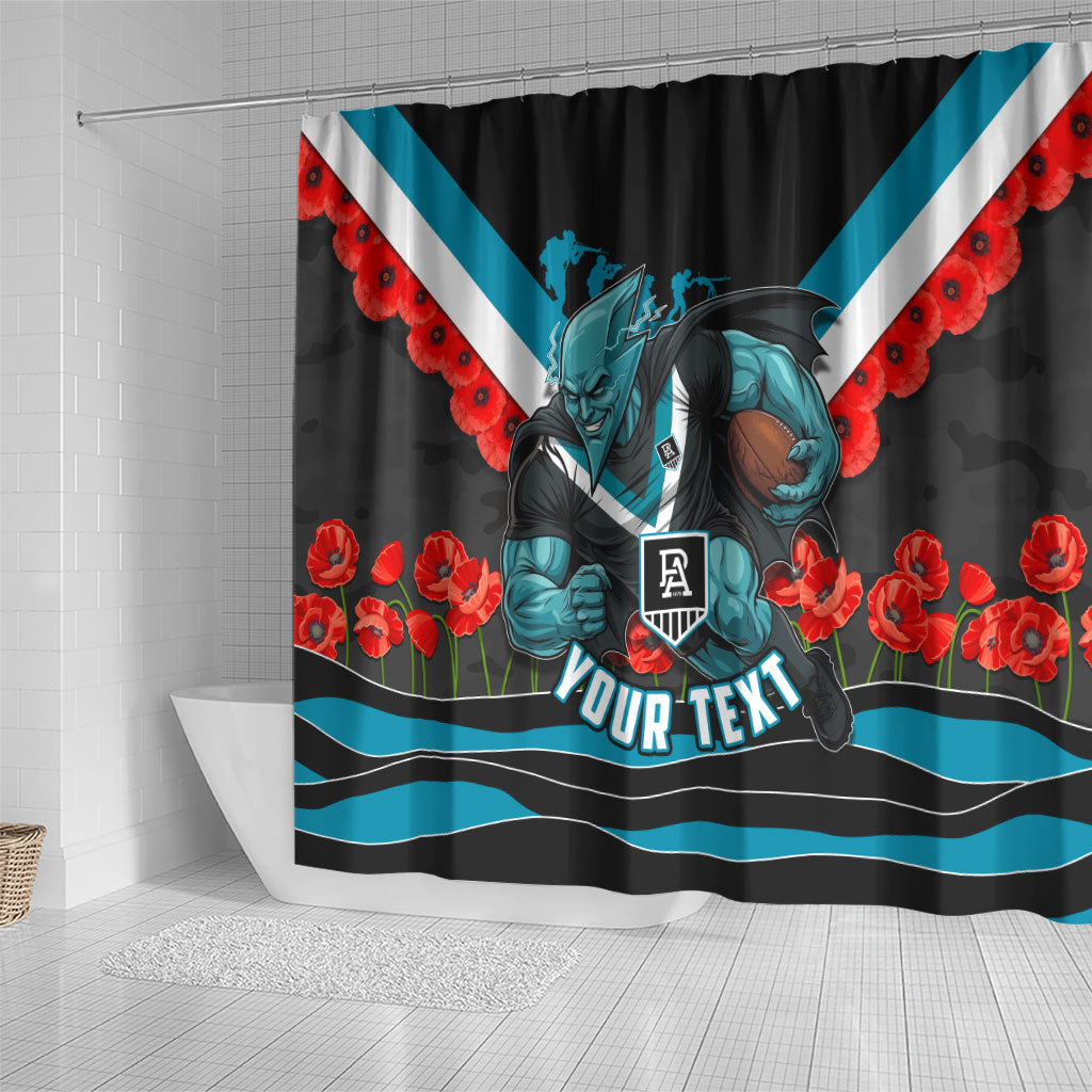 Personalised Port Adelaide Power ANZAC Shower Curtain Military Remembrance Australian Football Mascot Camouflage