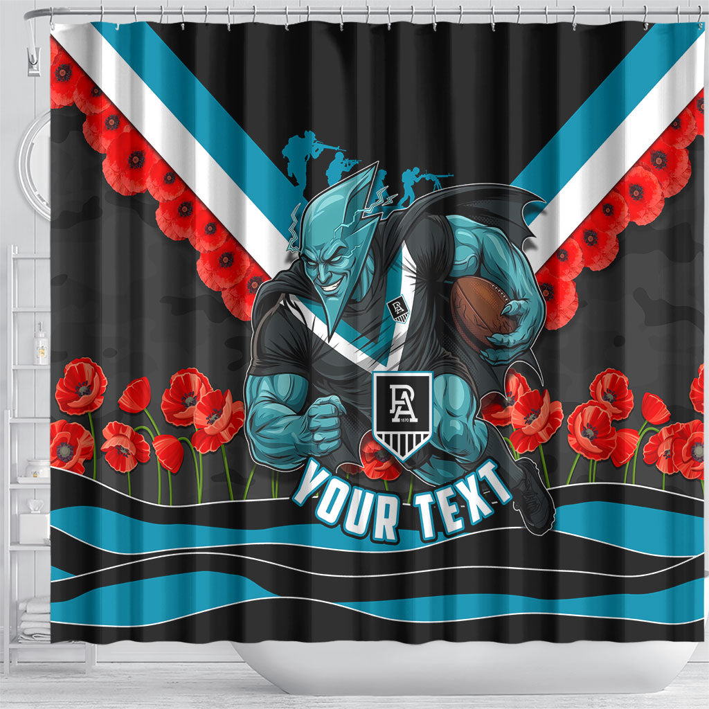 Personalised Port Adelaide Power ANZAC Shower Curtain Military Remembrance Australian Football Mascot Camouflage