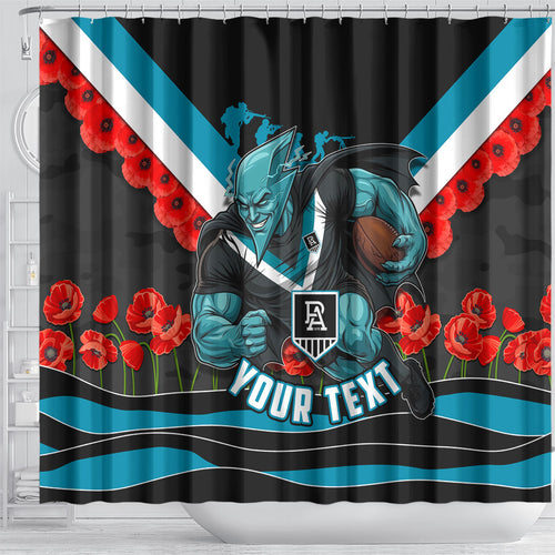 Personalised Port Adelaide Power ANZAC Shower Curtain Military Remembrance Australian Football Mascot Camouflage