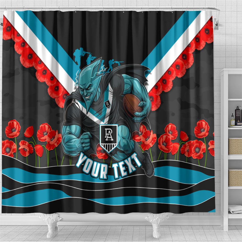 Personalised Port Adelaide Power ANZAC Shower Curtain Military Remembrance Australian Football Mascot Camouflage