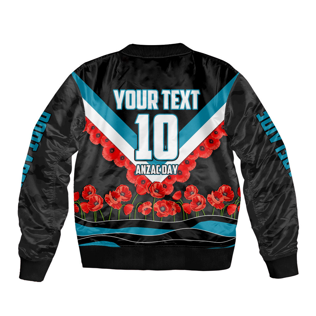 Personalised Port Adelaide Power ANZAC Sleeve Zip Bomber Jacket Military Remembrance Australian Football Mascot Camouflage