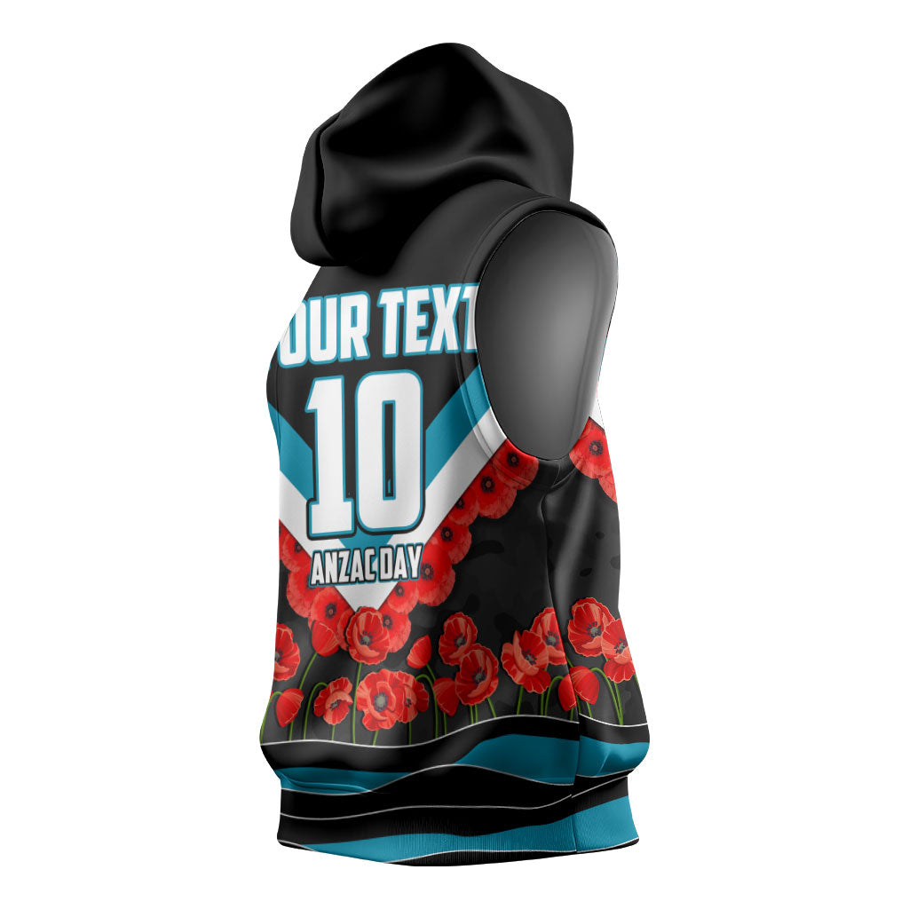 Personalised Port Adelaide Power ANZAC Sleeveless Hoodie Military Remembrance Australian Football Mascot Camouflage