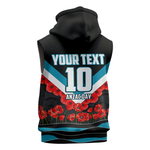 Personalised Port Adelaide Power ANZAC Sleeveless Zip Hoodie Military Remembrance Australian Football Mascot Camouflage